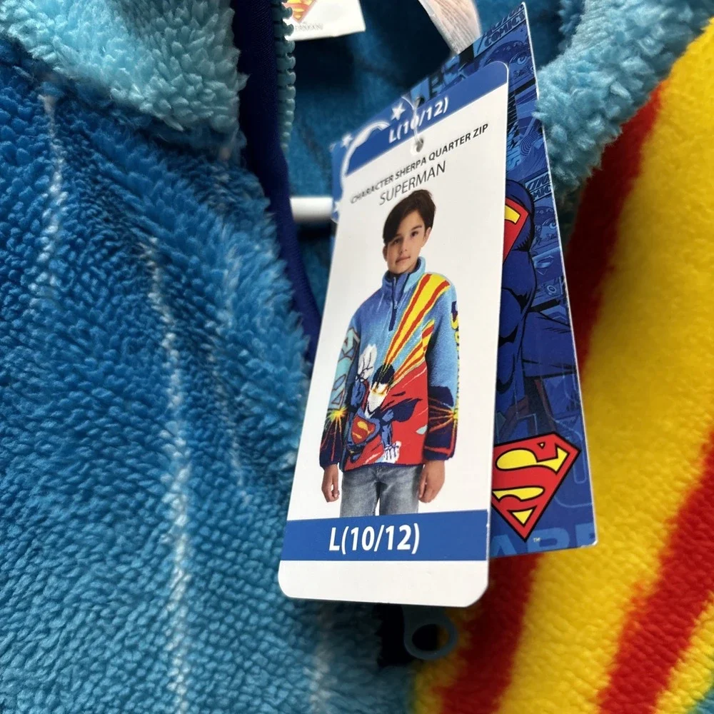 NEW DC SUPERMAN/BOYS CHARACTER SHERPA QUARTER ZIP - Large 10/12 w/ Tags